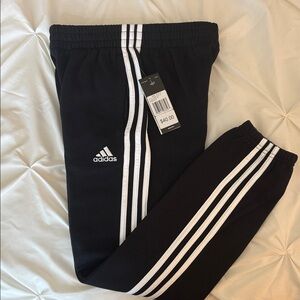 Adidas Kids Black Joggers with White Stripes